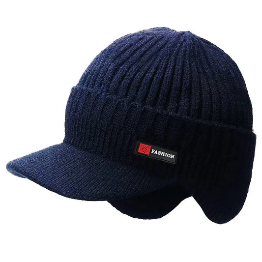 Men's Winter Knitted Hat with Ear Protection and Windproof Visor, Thick Cycling Scarf Cap